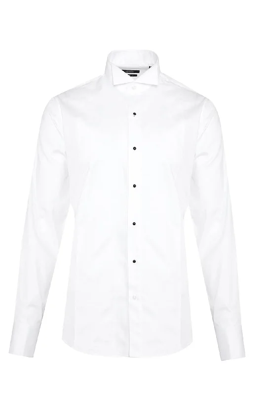 Comfort Fit French Cuff Plain Cotton Tuxedo Shirt, White