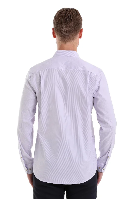 Comfort Fit Long Sleeve Checked Cotton Casual Shirt, Lilac C