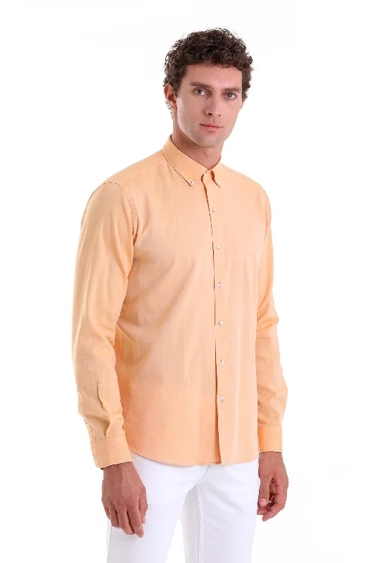 Comfort Fit Long Sleeve Plain Cotton Casual Shirt, Orange