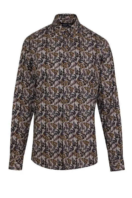 Comfort Fit Long Sleeve Printed Cotton Casual Shirt, Brown B.2