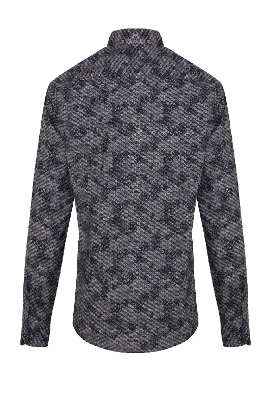 Comfort Fit Long Sleeve Printed Cotton Casual Shirt, Gray B.1