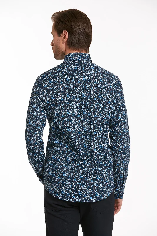 Comfort Fit Long Sleeve Printed Cotton Casual Shirt, Navy B.