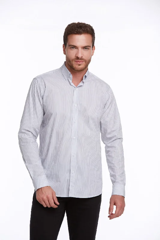 Comfort Fit Long Sleeve Striped Cotton Casual Shirt, Gray C