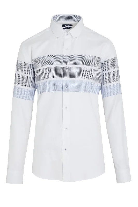 Dynamic Fit Long Sleeve Striped Cotton Blend Casual Shirt, White