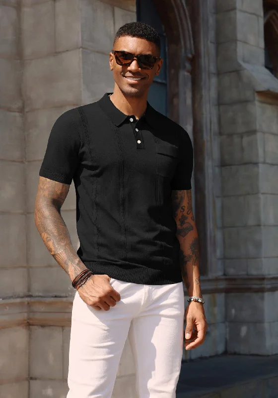 Men's Knit Polo Shirt Short Sleeve Casual Solid Golf Shirts with Pocket