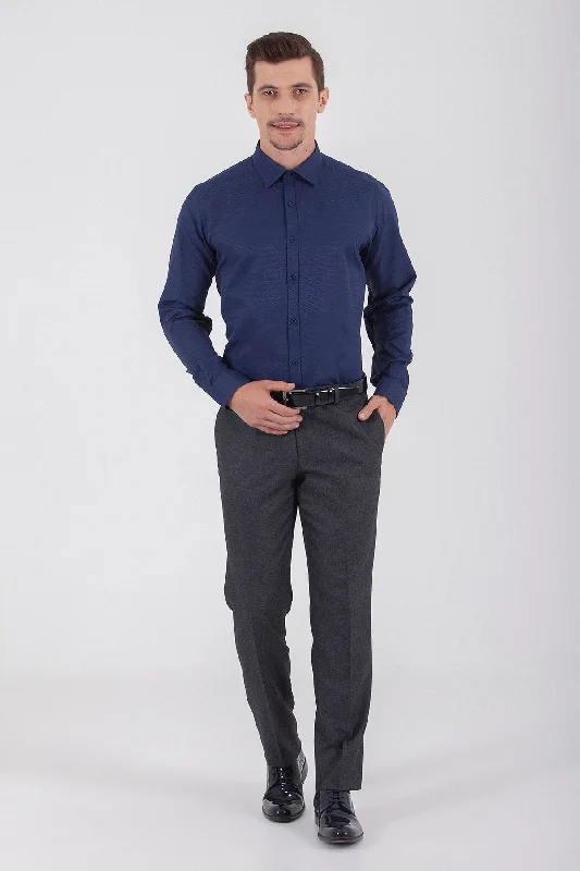 Regular Fit Long Sleeve Patterned Cotton Blend Dress Shirt, Navy D.