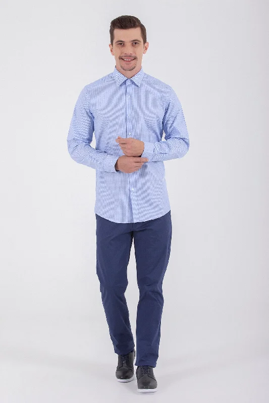 Regular Fit Long Sleeve Patterned Cotton Dress Shirt, Blue D.