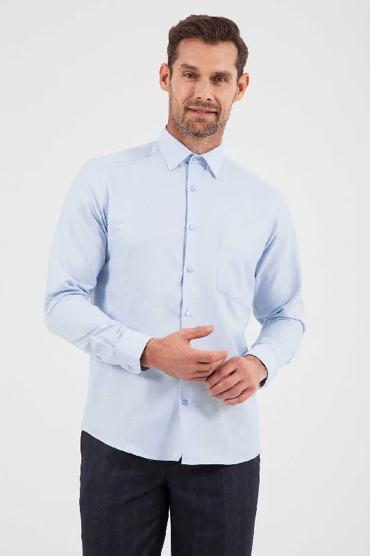 Regular Fit Long Sleeve Patterned Cotton Dress Shirt, Light Blue D.