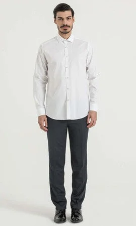 Regular Fit Long Sleeve Patterned Cotton Dress Shirt, White D.