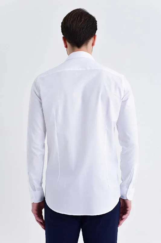 Regular Fit Long Sleeve Patterned Cotton Dress Shirt, White D.