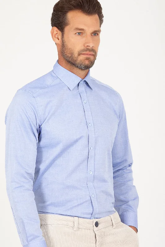 Regular Fit Long Sleeve Plain Cotton Dress Shirt, Dark Blue .2