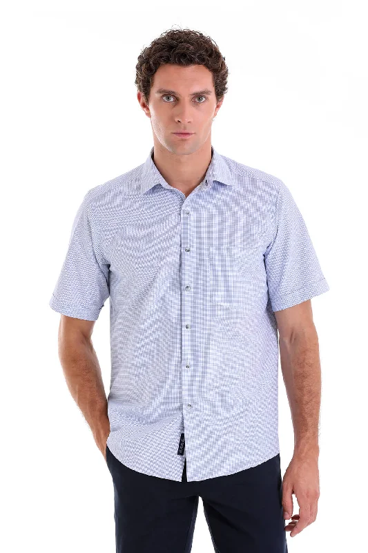 Regular Fit Short Sleeve Checked Cotton Blend Dress Shirt, Blue K. Street Street