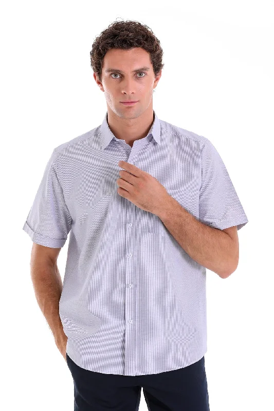 Regular Fit Short Sleeve Checked Cotton Blend Dress Shirt, Purple K.