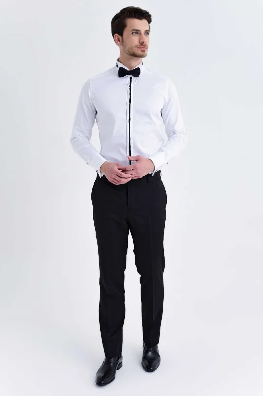 Slim Fit French Cuff Plain Cotton Tuxedo Shirt, White