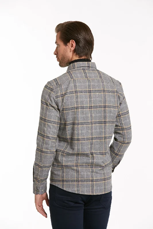 Slim Fit Long Sleeve Checked Cotton Blend Casual Shirt, Gray K.