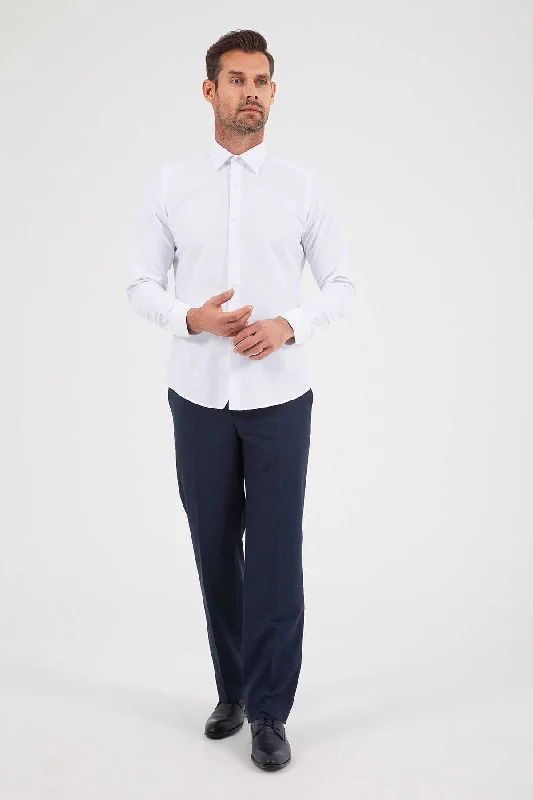 Slim Fit Long Sleeve Patterned Cotton Blend Dress Shirt, White D.