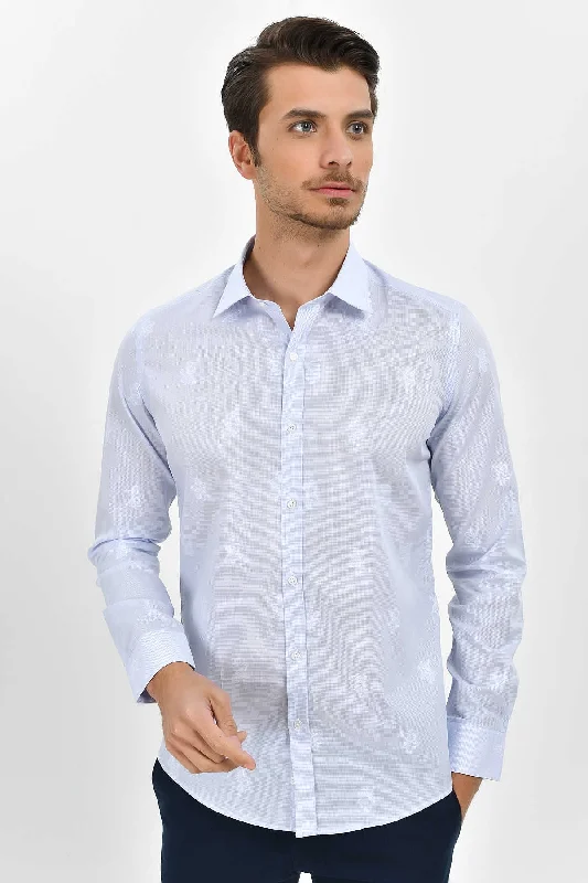 Slim Fit Long Sleeve Patterned Cotton Casual Shirt, Blue D.10