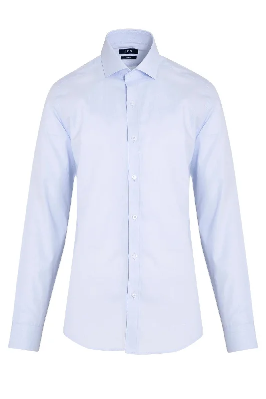 Slim Fit Long Sleeve Patterned Cotton Dress Shirt, Light Blue D.