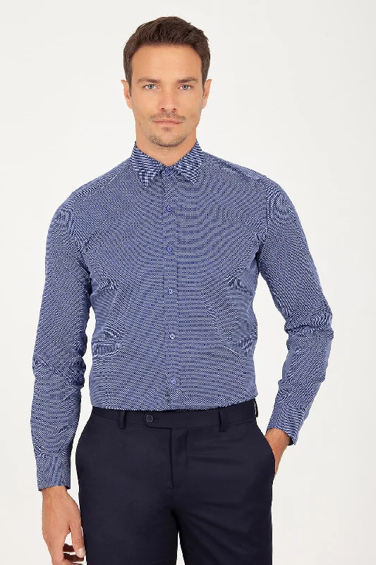 Slim Fit Long Sleeve Patterned Cotton Dress Shirt, Navy D.