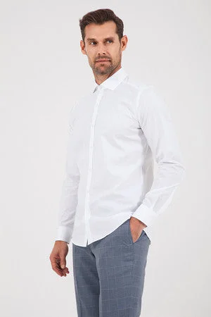 Slim Fit Long Sleeve Patterned Cotton Dress Shirt, White D. 1