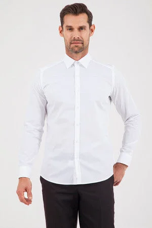 Slim Fit Long Sleeve Patterned Cotton Dress Shirt, White D. 1