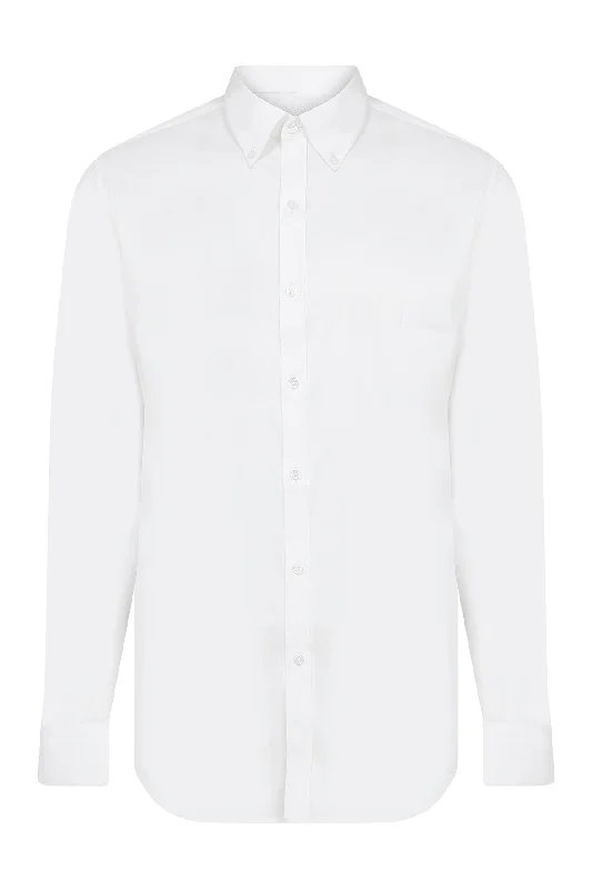 Slim Fit Long Sleeve Plain Cotton Blend Casual Shirt, White