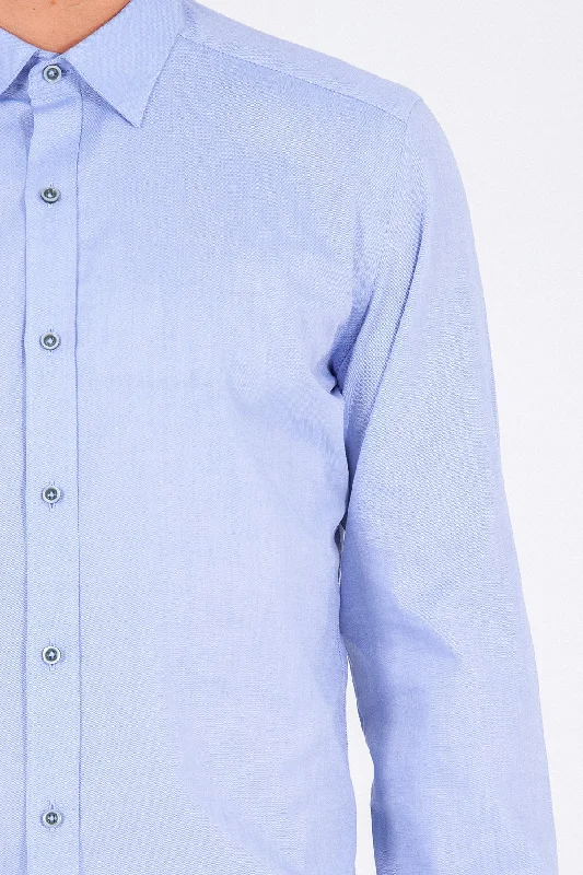 Slim Fit Long Sleeve Plain Cotton Casual Shirt, Blue