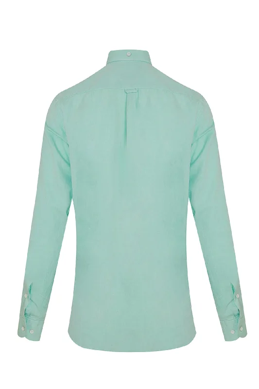 Slim Fit Long Sleeve Plain Cotton Casual Shirt, Green Water