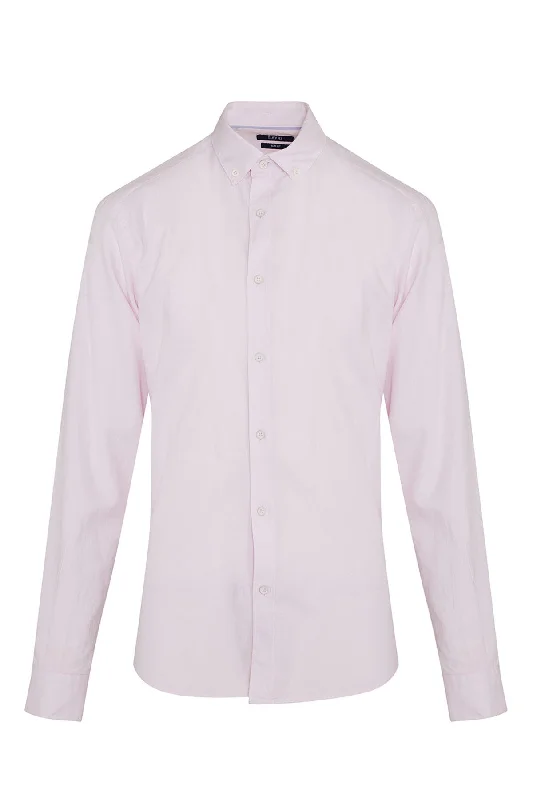 Slim Fit Long Sleeve Plain Cotton Casual Shirt, Pink