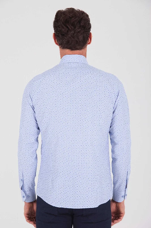 Slim Fit Long Sleeve Printed Cotton Blend Casual Shirt, Blue B