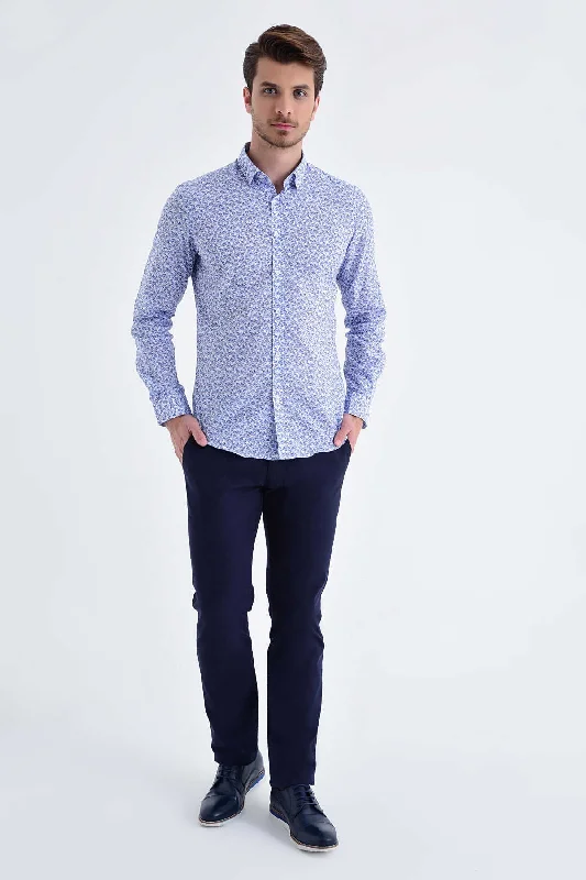 Slim Fit Long Sleeve Printed Cotton Casual Shirt, Blue B