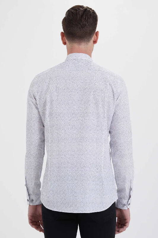 Slim Fit Long Sleeve Printed Cotton Casual Shirt, Gray B.