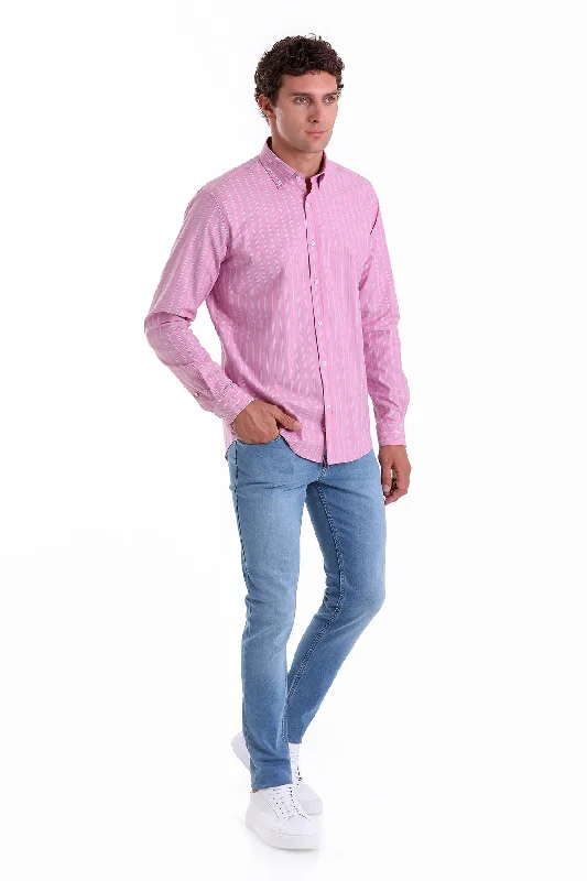 Slim Fit Long Sleeve Striped Cotton Blend Casual Shirt, Pink C Artistic Men's Hand Artistic Men's Hand Slim Fit Long Sleeve Striped Cotton Blend Casual Shirt, Pink C Artistic Men's Hand Artistic Men's Hand