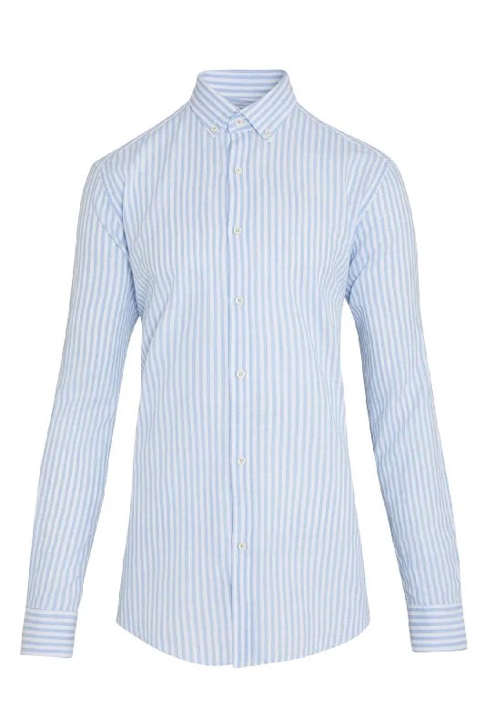 Slim Fit Long Sleeve Striped Cotton Casual Shirt, Light Blue C