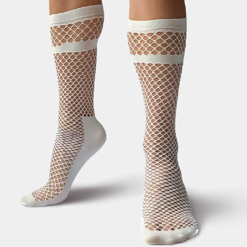 Barcode Berlin Paris fishnet socks white