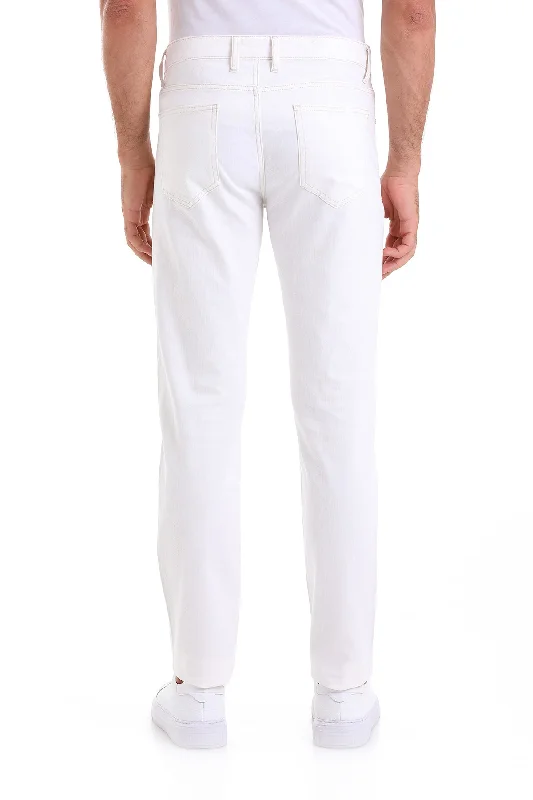 Dynamic Fit 5 Pocket Low Waist Unpleated Cotton White Denim, White