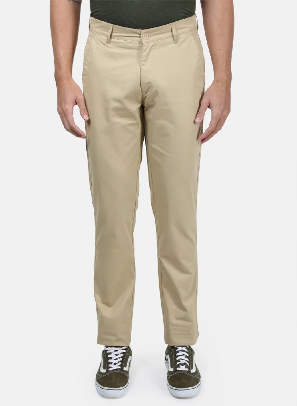 Men Beige Plain Trousers