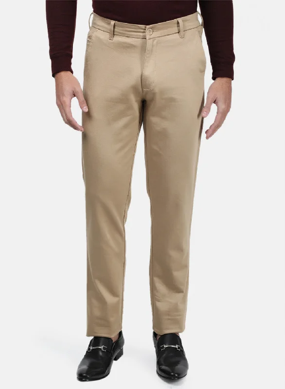 Men Beige Plain Trousers