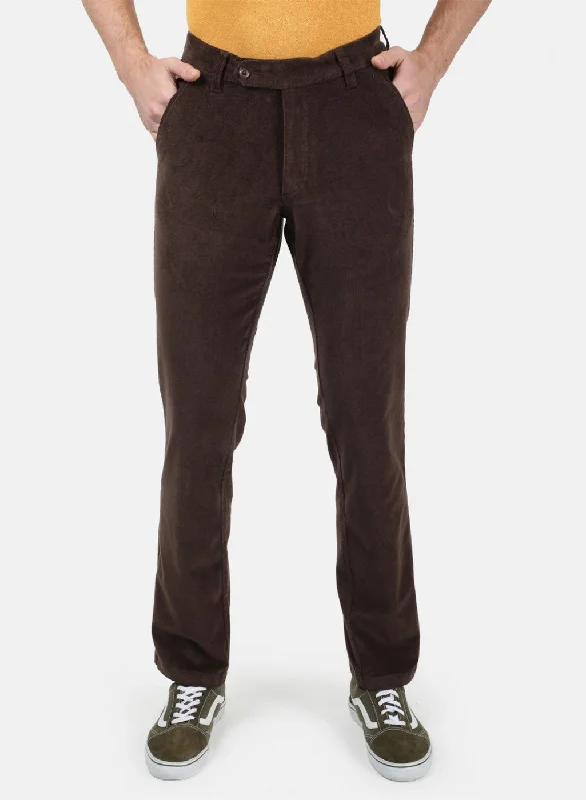 Men Brown Plain Trousers