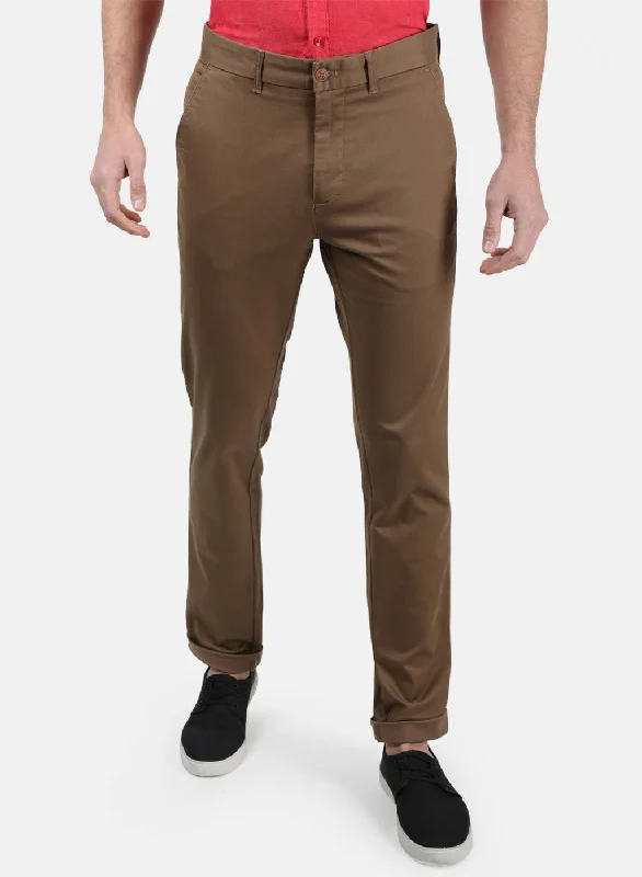 Men Brown Plain Trousers