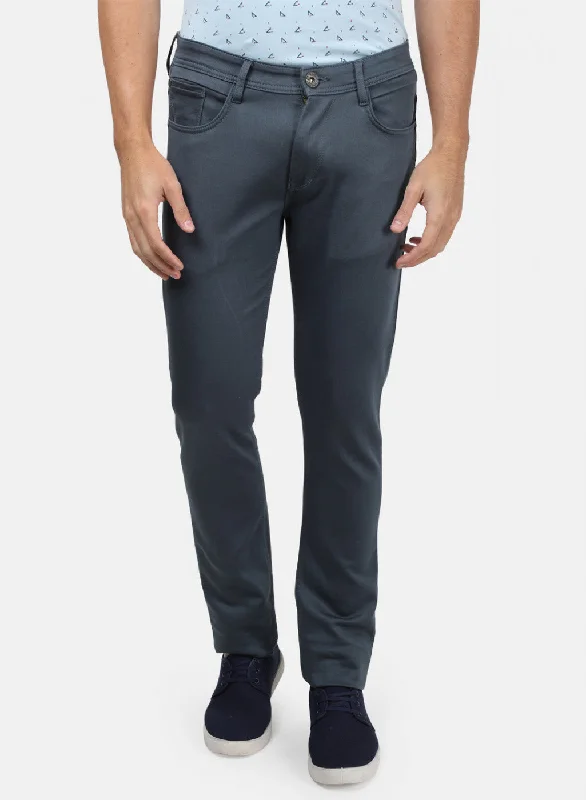 Men Grey Plain Trousers