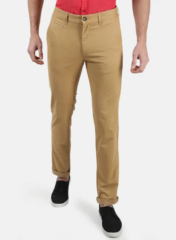 Men Mustard Plain Trousers