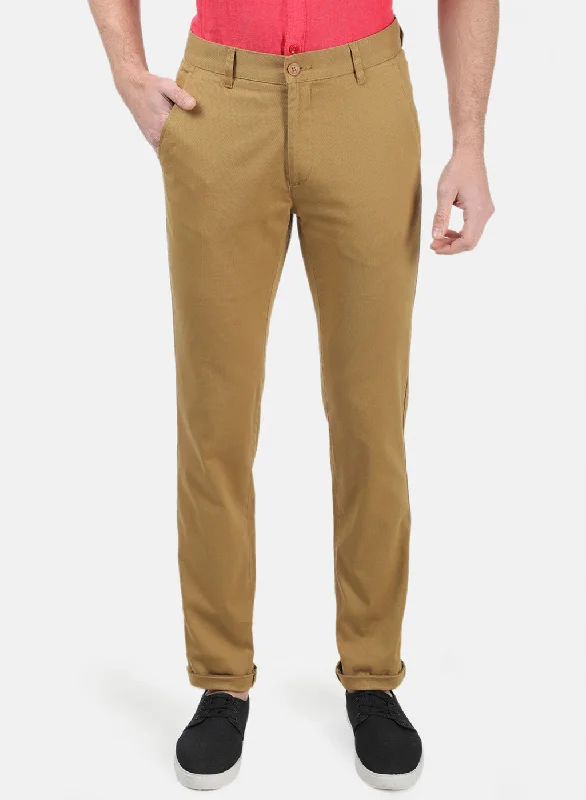 Men Mustard Plain Trousers