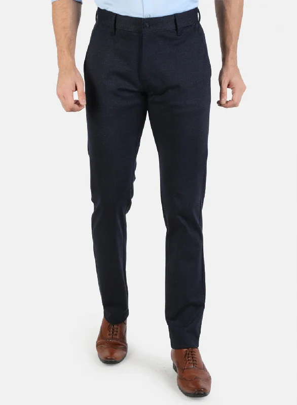 Men Navy Blue Check Trouser