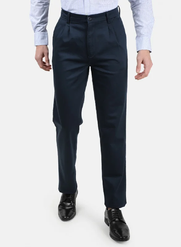 Men NAvy Blue Plain Trousers