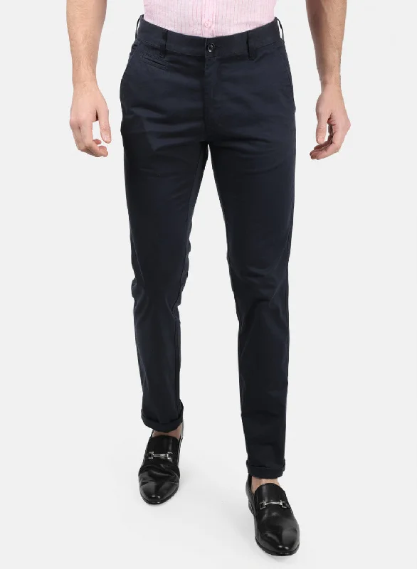 Men NAvy Blue Plain Trousers