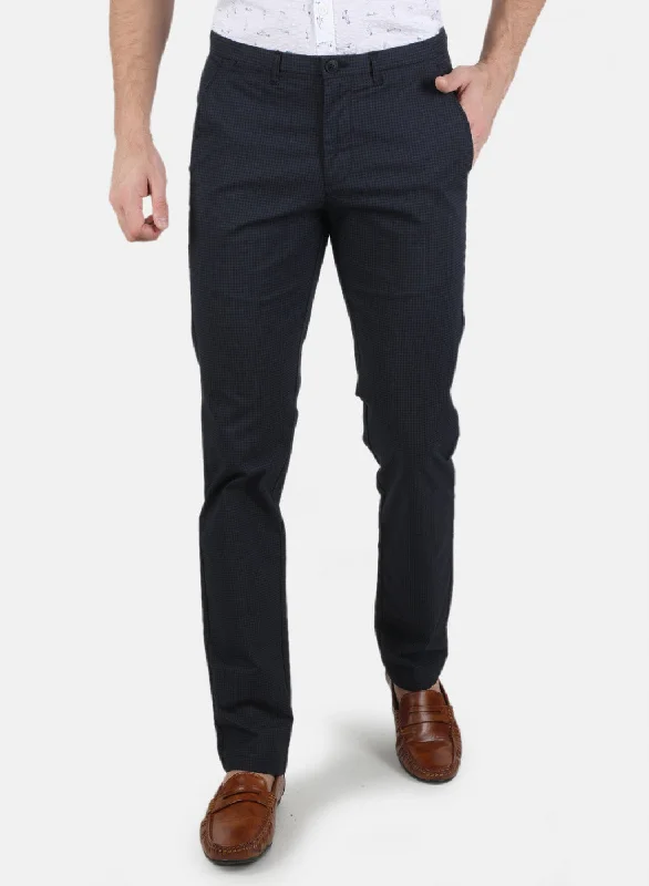 Men Navy Blue Smart Fit Trouser