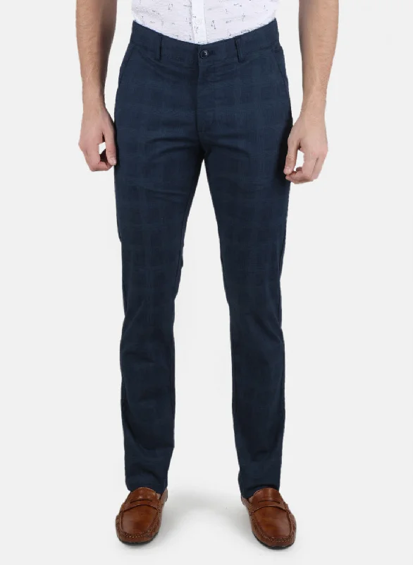 Men Navy Blue Smart Fit Trouser