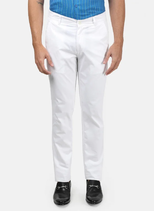 Men White Plain Trousers