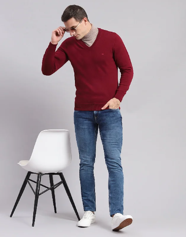 Men Maroon Solid V Neck Full Sleeve Sweaters/Pullovers Unique Men's Upcycled Unique Men's Upcycled Men Maroon Solid V Neck Full Sleeve Sweaters/Pullovers Unique Men's Upcycled Unique Men's Upcycled
